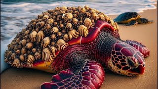 Removing Barnacles on shell sea turtles [upl. by Olwena165]