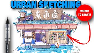 URBAN SKETCHING Tutorial For Beginners  Easy StepbyStep Shop Front [upl. by Ainex536]