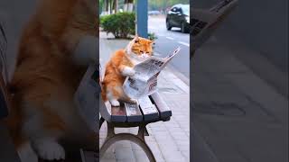 Cat read a newspaper funny shorts  pets 😍😍 [upl. by Raney854]