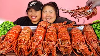 GIANT LOBSTER SEAFOOD BOIL MUKBANG 먹방  quotSPINY LOBSTERquot GIANT CRAYFISH EATING SHOW VLOG [upl. by Liahus]