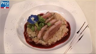 CHEF en 1 minuto ¿Cómo hacer magret de pato con risotto de hongos [upl. by Hatokad404]