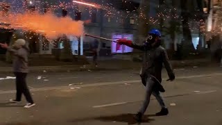 Sixth night of clashes in Georgian capital after EU talks suspended [upl. by Melburn]