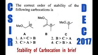 The correct order of Stability of Carbocation is CSIR DEC 2017 [upl. by Catima806]