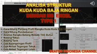 ANALISA STRUKTUR KUDA KUDA BAJA RINGAN DENGAN MS EXCEL TYPE 1 [upl. by Oiruam]