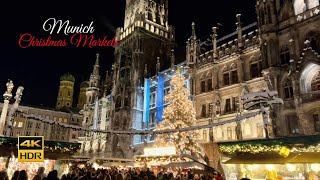 Winter Wonderland Munich Christmas Market 🎄✨ Snow Walk amp Illuminations  4K HDR [upl. by Bengt]