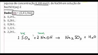 ITA O volume de SO2 gasoso para transformar 250cm3 de solução de NaOH em solução de Na2SO3aq é [upl. by Nallid600]