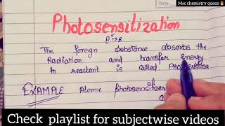 photosensitization hindi🔥 sem4  photochemistry important topic  Msc chemistry [upl. by Stefano113]