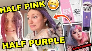 DYING MY HAIR HALF PINK HALF PURPLE SPLIT HAIR DYE TRANSFORMATION 2021 [upl. by Seely]