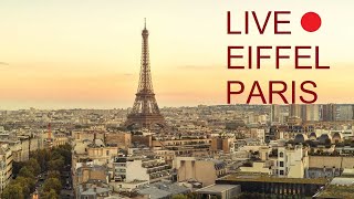 Eiffel Tower Live Cam from Paris Paris Cafe Music Background [upl. by Auqinal]