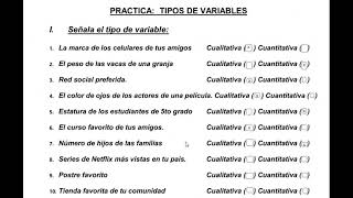 CLASIFICAR LAS SIGUIENTES VARIABLES ESTADÍSTICAS estadistica variables [upl. by Japeth]