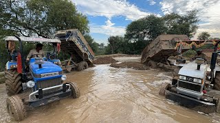 EITHER 368 and Sonalika Di55 SIKANDER Tractor With 2 Trolly Fully Loading With Mud  tractor [upl. by Refinnaej]