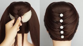 New Braid Bun Hairstyle With Donut  Ladies Beautiful Hairstyles But Easy [upl. by Lessirg142]