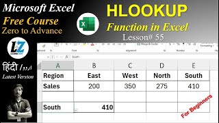 55 How to use HLOOKUP Function in Microsoft Excel  For Beginners  MS Excel Free Course excel [upl. by Reinhart]