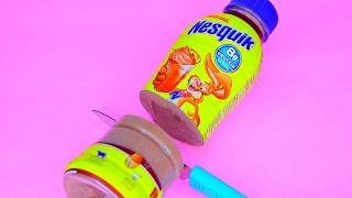 How To Make Nesquik Bottle Chocolate Milk Color Pudding Jelly Learn the Recipe 미니 페트병 우유 칼라 푸딩 만들기 [upl. by Frohne]