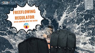 Scuba Regulator Freeflowing when Jumping into the Water [upl. by Earased186]