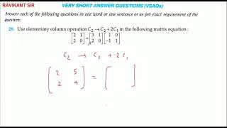 Use elementary column operation C2 →C2 2C1 in the following matrix equation 2 12 03 12 [upl. by Rosner784]