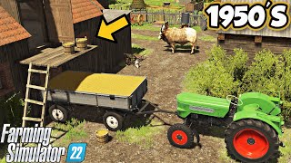 1950S Manual unloading of grain with buckets into the attic Farming simulator 22 FS 22 Ep 84 [upl. by Ateinotna]