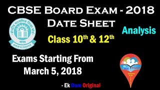 CBSE Board Examination  2018  DateSheet  Class 10th amp 12th  Analysis [upl. by Ennaoj254]