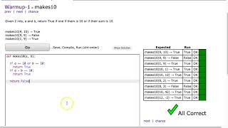 Codingbat  makes10 Python [upl. by Stephi]