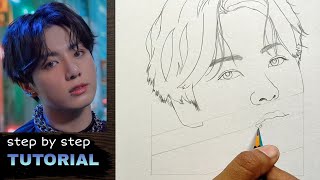 How to draw Jungkook Step by step  BTS Drawing Tutorial  YouCanDraw [upl. by Ardnaeed]