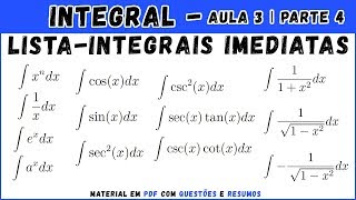 Lista de integrais imediatas  Aula 32  Cálculo Integral [upl. by Roxine]