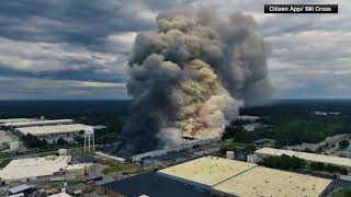 Aerials of chemical plant fire creates massive smoke plume in Conyers GA [upl. by Ardnohsed]