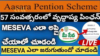 Aasara Pension 2021 apply in online meeseva portal live demo for meeseva centres [upl. by Debbi]