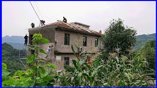 Renovating an old threestory house in rural China  workers HD [upl. by Ynattib]