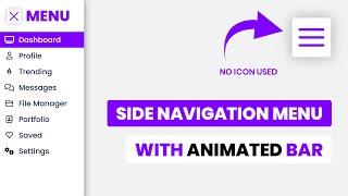 Sidebar Navigation Menu With Animated Toggle Bar Using HTML And CSS  CSS Side Navbar Menu [upl. by Libre]