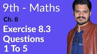 9th Class Math Exercise 83 Question no 1 to 5  Ch 8  Matric part 1 Math [upl. by Eahsal]