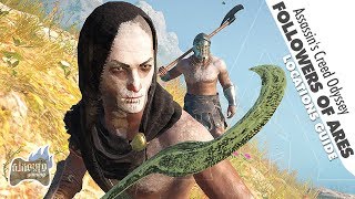 Where to find Followers of Ares 12 Locations Cult Cleansing Skull Cull Assassins Creed Odyssey [upl. by Annayoj692]