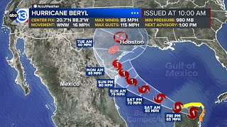 Beryl more likely to track through Texas latest forecast shows [upl. by Philippine]