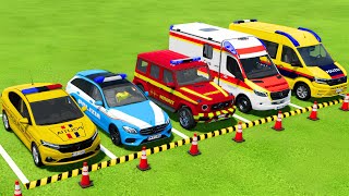 TRANSPORTING ALL POLICE CARS and AMBULANCE EMERGENCY VEHICLES WITH MAN TRUCKS  FS22 [upl. by Thun]