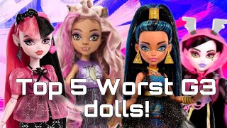 RANKING MY TOP 5 LEAST FAVORITE MONSTER HIGH G3 DOLLS as of September 2024  tier lists w Lizzie [upl. by Esorrebma]