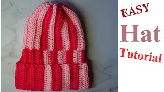 Crochet Super Easy STRIPED Two Tone Classic Unisex Hat  Beanie Tutorial for Beginners [upl. by Thad460]