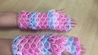 Tuto mitaines point crocodile au crochet spécial gaucher [upl. by Pomcroy]