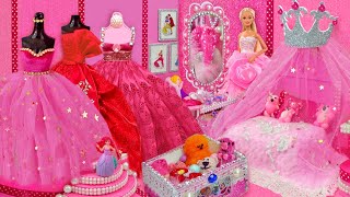 Barbie Disney Princess Miniature Dollhouse  Barbie Doll Dress up  Mini Makeup and more [upl. by Toogood]