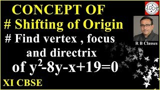 shifting of origin find the directrix and focus vertex of a parabola y28yx19 2019 Q4 [upl. by Jasun769]