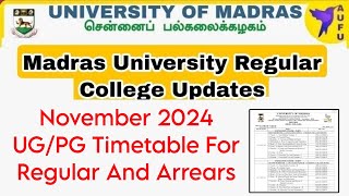 Madras University Affiliated November 2024 Exam Timetable Information 👍 [upl. by Hopkins445]