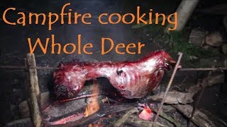 Bushcraft Campfire Cooking a whole Deer [upl. by Ingaberg]