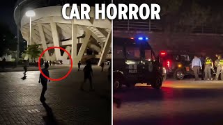 Terrifying moment deranged driver rams 4x4 through crowd killing at least 35 and injuring 43 [upl. by Atinuhs]