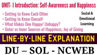 Introduction  SelfAwareness and Happiness UNIT I  SOCIAL AND EMOTIONAL LEARNING  Must Watch 🔥 [upl. by Leahcym]