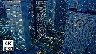 Nightscape of Skyscrapers in Tokyo NishiShinjuku at dusk 4K HDR（Relaxing Ambient Sounds in Japan） [upl. by Hilliard]