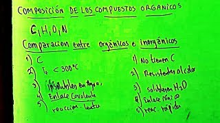 COMPOSICION DE LOS COMPUESTOS ORGANICOS COMPARACION DE ORGANICOS E INORGANICOS [upl. by Nagard]