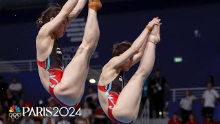 China threepeats with dominant synchro springboard performance at Worlds  NBC Sports [upl. by Galatia]