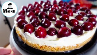 Torte ohne Backen mit Keksboden Quarkcreme und Kirschen  no bake [upl. by Cowden]