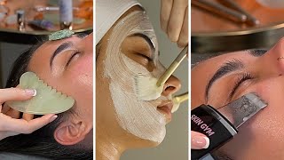 ASMR SPA FACIAL CLOGGED PORES HAIR BRUSHING TAPPING COMMENT FOR FREE SKINCARE [upl. by Gipsy]