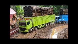 MOBIL RC TRUK HINO TRIBAL DAN FUSO BELAP BERMUATAN FUL KAYU MELEWATI JALAN BERLUMPUR OFROAD [upl. by Arch761]