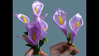 How to Make Lily Flower From Satin Ribbon  DIY [upl. by Bocaj945]