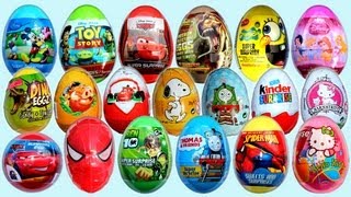 19 Surprise Eggs Kinder Surprise Cars 2 Mickey Mouse Spongebob Disney Pixar [upl. by Airtemak931]